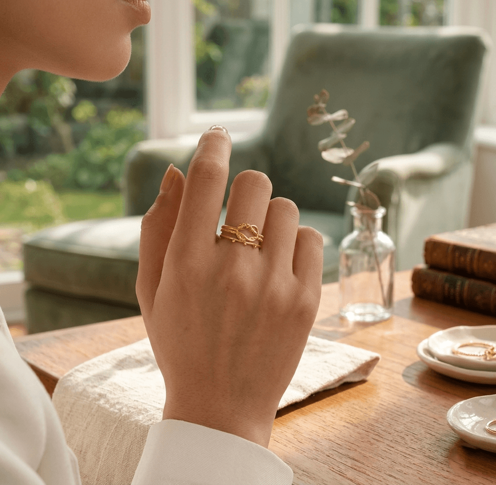 Free-Size Stainless Steel Leaf Ring