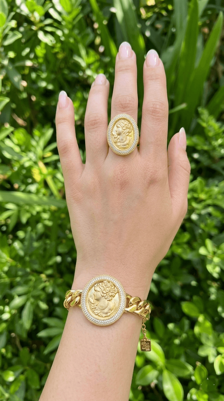 Cameo Double-Row Jewel Bracelet with Ring Set